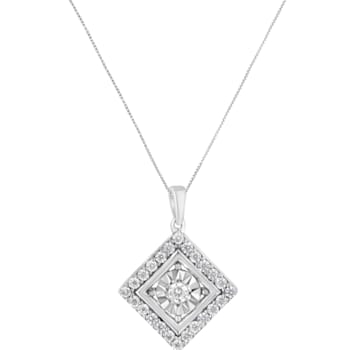 10K White Gold 1/2ctw Diamond Square Pendant w\chain(I-J, I2-I3)