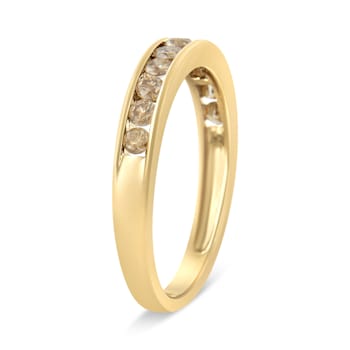 14K Yellow Gold Plated Sterling Silver 1/2 Ctw Round Diamond 11 Stone
Anniversary Band Ring