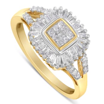 10K Yellow Gold Round and Baguette Cut Diamond Ballerina Ring (1/2 cttw,
I-J Color, SI2-I1 Clarity)