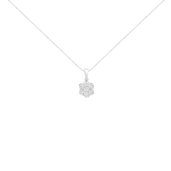 14K White Gold 1ctw Round Diamond 7 Stone Flower 18" Pendant
w\chain(F-G Color, VS1-VS2 Clarity)