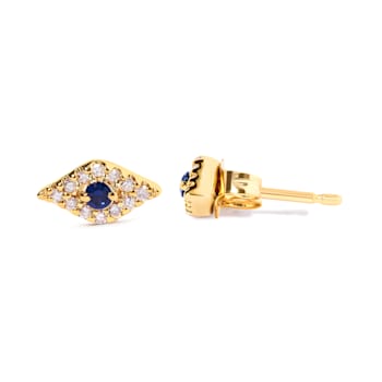 10K Yellow Gold Blue Sapphire and Diamond Accent Evil Eye Stud Earring
(H-I Color, I1-I2 Clarity)