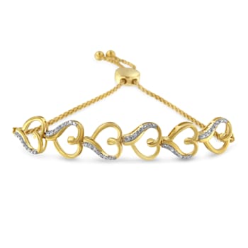 14K Yellow Gold Over Sterling Silver Diamond Accent Heart Link Bolo Bracelet
