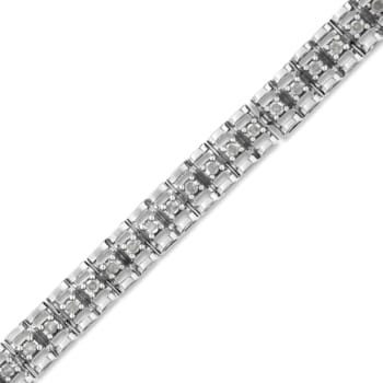 Rhodium Over Sterling Silver 1.0 Cttw Diamond Double-Link Tennis Bracelet