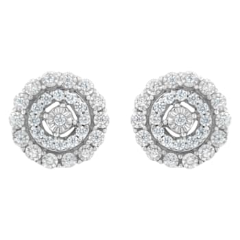 10K White Gold 1/2ctw Double Halo Brilliant Round-Cut Diamond Stud Earrings