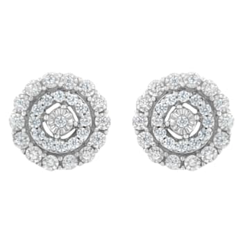 10K White Gold 1/2ctw Double Halo Brilliant Round-Cut Diamond Stud Earrings