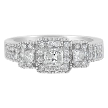 14K White Gold Round and Princess-Cut Diamond Ring (1 Cttw, H-I Color,
I1-I2 Clarity)