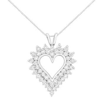 Sterling Silver 3.0ctw Round Diamond Cluster Heart 18" Pendant
w\chain(K-L Color, I1-I2 Clarity)