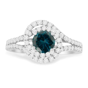 14K White Gold 1-1/3ctw White & Blue Diamond Halo Ring (G-H and
Fancy Blue Color, SI2-I1 Clarity)