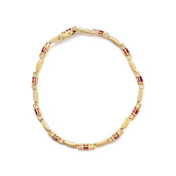 10K Yellow Gold Ruby and 1/10ctw Diamond Bar Prong Set Bracelet (H-I
Color, SI1-SI2 Clarity)