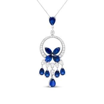 18K White Gold 1.0ctw Diamond and Sapphire Chandelier Pendant w\chain
18"(F-G Color, SI Clarity)