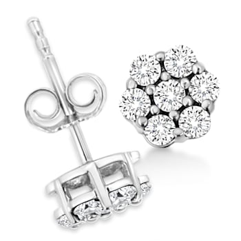 Sterling Silver 1.0ctw Lab Grown Brilliant Round Cut Diamond Floral
Cluster Stud Earrings