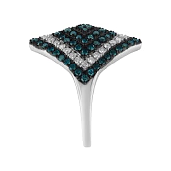 Sterling Silver 1.0ctw White and Treated Blue Diamond Rhombus Cocktail
Ring (Blue, I3)