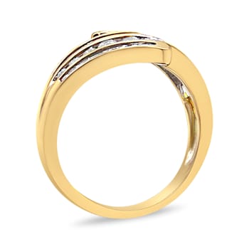 10K Yellow Gold 1ctw Round and Baguette Diamond Bypass Ring (H-I Color,
I1-I2 Clarity) - Ring Size 7