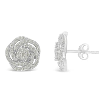 10KT White Gold Diamond Flower Stud Earring (1/2 cttw, I-J Color, I1-I2 Clarity)
