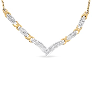 10K Two-tone Gold 1.0ctw Mixed Cut Diamond "V" Shape Necklace
(I-J Color, I1-I2 Clarity)