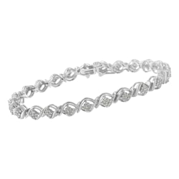 Sterling Silver 1.0ctw Diamond Cluster Link Bracelet