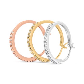 14K Tri-Toned Gold 1/3 Cttw Diamond Triple Hoop Earrings (I-J Color,
I2-I3 Clarity) - 22 MM