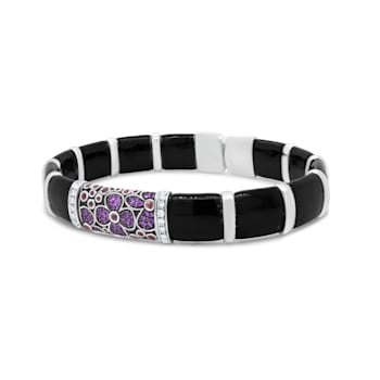 Sterling Silver Black and Brown Enamel 1/3ctw Diamonds and Sapphire
Bangle Bracelet