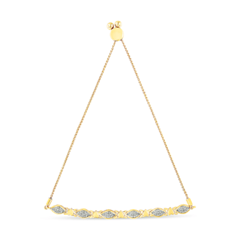 14K Yellow Gold Over Sterling Silver Diamond Accent Marquise Shape and
Heart Links Bolo Bracelet