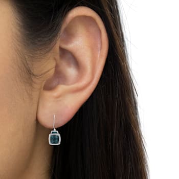 Rhodium Over Sterling Silver 3/4ctw Blue and White Diamond Cushion
Shaped Dangle Earrings
