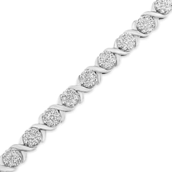14K White Gold 6-1/3ctw Round Brilliant-Cut Diamond Round Cluster and
X-Link Tennis Bracelet
