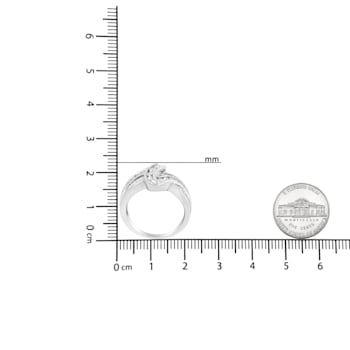 10K White Gold Ring 3/4ctw Round and Baguette-Cut Diamond Bypass Ring
(H-I Color, I2-I3 Clarity)