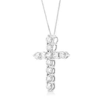 Sterling Silver 1.0ctw Round-Cut Diamond Cross 18" Pendant w\chain