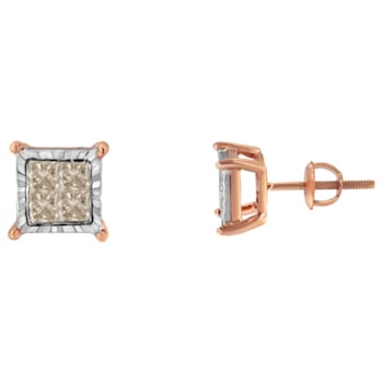 10K Two-Tone Gold Princess-Cut Diamond Stud Earrings 1/2ctw