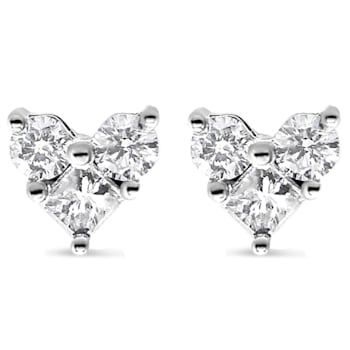 10K White Gold 1/2ctw Diamond 3 Stone Trio Heart Stud Earring