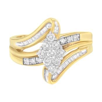 10K Yellow Gold 1/2ctw Diamond Cluster Cocktail Ring (J-K Clarity, I1-I2 Color)