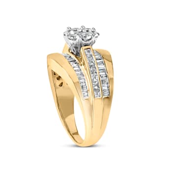 14K Yellow Gold 2-1/3ctw Diamond Cluster Band Engagement Ring &
Wedding Band Set Size 7