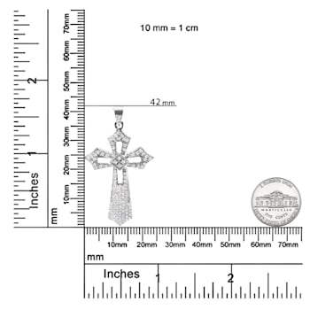 Sterling Silver 1.00 Cttw Diamond Fleur De Lis Cross 18" Pendant Necklace