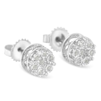 Sterling Silver Diamond Cluster Stud Earrings .15ctw