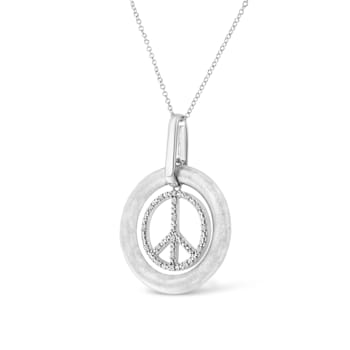 Matte Finish .925 Sterling Silver Diamond Accent Dancing Peace Sign
18" Pendant Necklace