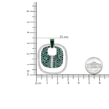 Sterling Silver Green Enamel with 1/2ctw Diamond, Sapphire, and
Tsavorite 18" Pendant w\chain