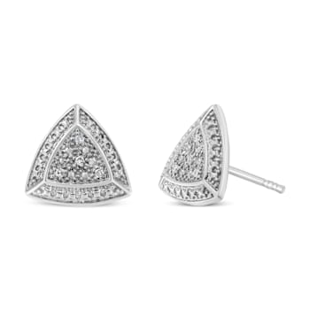 Diamond-Accented Sterling Silver Trillion Shaped 4-Stone Halo Stud Earrings