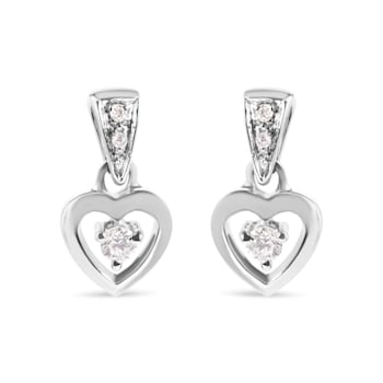 14K White Gold 1/6 Cttw Diamond Dangle Heart Stud Earrings (H-I, SI2-I1)