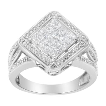 Sterling Silver 2/5ctw Princess Cut Diamond Cluster Composite Ring (H-I
Color, SI1-SI2 Clarity)