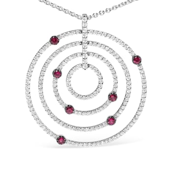 18K White Gold Round Red Ruby Gemstone and Round Diamonds Spiral
Statement Pendant Necklace