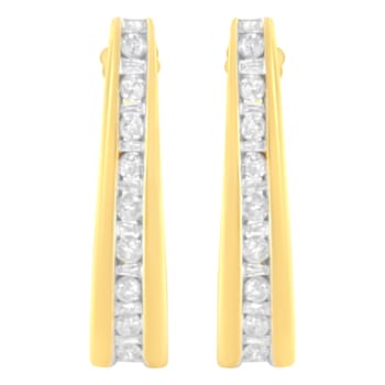 10K Yellow Gold 1.0ctw Channel Set Diamond J-Hoop Earrings