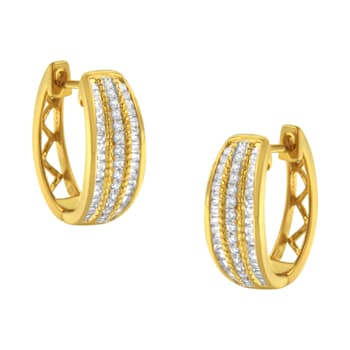 10K Yellow Gold 3/4 Cttw Pave and Channel Set Diamond Triple Row Modern
Hoop Earrings