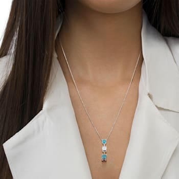 14K White Gold 1 1/3ctw White and Treated Blue Diamond Pendant With
Chain(H-I, SI2-I1)