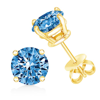 0.50ctw Brilliant Cut Lab Grown Blue Diamond Classic Solitaire Stud 14K
Yellow Gold Earrings