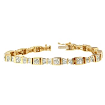 14K Yellow Gold 5.75ctw Princess and Baguette Cut Diamond Bow Bracelet