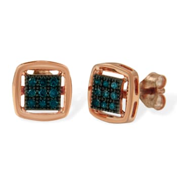 10K Rose Gold Over Sterling Silver Rose Cut Treated Diamond Stud Earring .25ctw