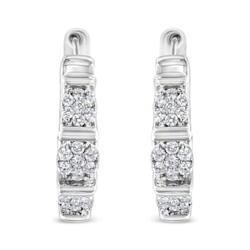 Sterling Silver 1/2ctw Lab Grown Round Diamond Floral Cluster Hoop Earrings