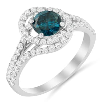 14K White Gold 1-1/3ctw White & Blue Diamond Halo Ring (G-H and
Fancy Blue Color, SI2-I1 Clarity)