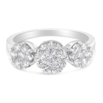 14K White Gold 1-1/4ctw Diamond Three Round Floral Cluster Ring (H-I
Color, SI2-I1 Clarity)