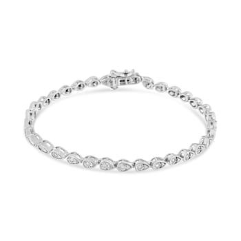 Sterling Silver .10ctw Round-Cut Diamond Pear Link Bracelet