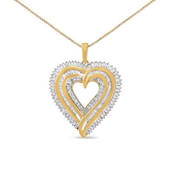 1.50ctw Baguette Diamond 14K Yellow Gold Over Sterling Silver Heart
Pendant Necklace
